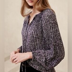 Banana Republic Factory NWT Purple Paint Texture Pleated Keyhole Blouse Size XS